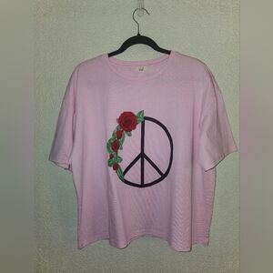 NWOT Easel "Give Me Peace☮️ & Give Me Roses🌹 Graphic Tee" 🚫Sz Tag, P2P: 24.5"